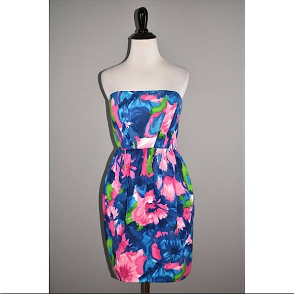 Shoshanna Strapless Mini Dress in Floral Watercolor Print - Picture 3 of 9